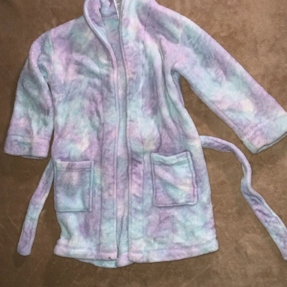 Wonder Nation Girls‎ XS (4-5) Purple Green Blue Tie-Dye Fleece House Coat Robe